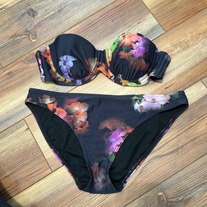 TED Baker black and floral Bikini in size S